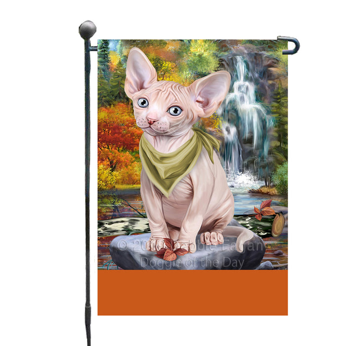 Personalized Scenic Waterfall Sphynx Cat Custom Garden Flags GFLG-DOTD-A61140