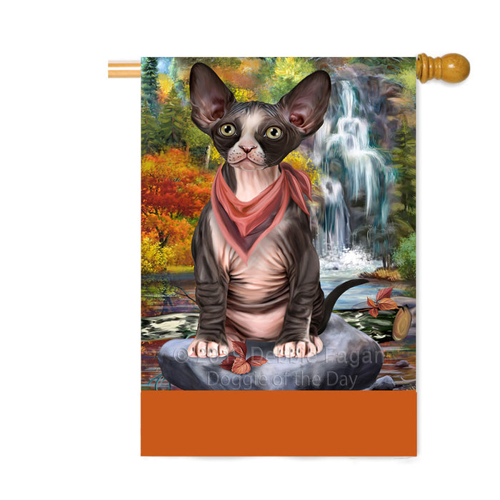 Personalized Scenic Waterfall Sphynx Cat Custom House Flag FLG-DOTD-A61197