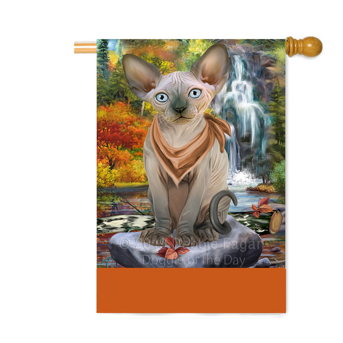Personalized Scenic Waterfall Sphynx Cat Custom House Flag FLG-DOTD-A61198