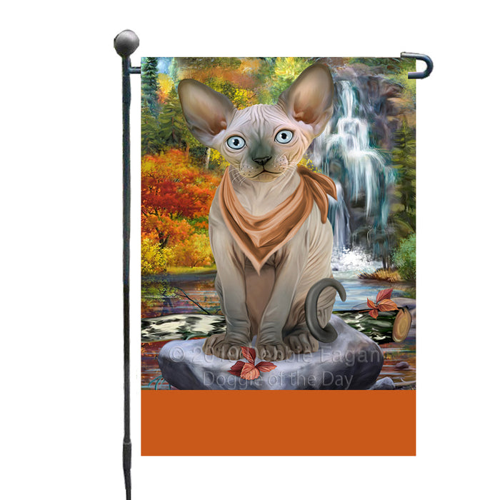 Personalized Scenic Waterfall Sphynx Cat Custom Garden Flags GFLG-DOTD-A61142
