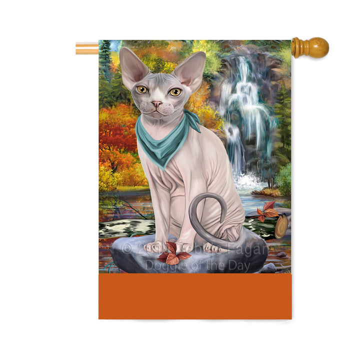 Personalized Scenic Waterfall Sphynx Cat Custom House Flag FLG-DOTD-A61199