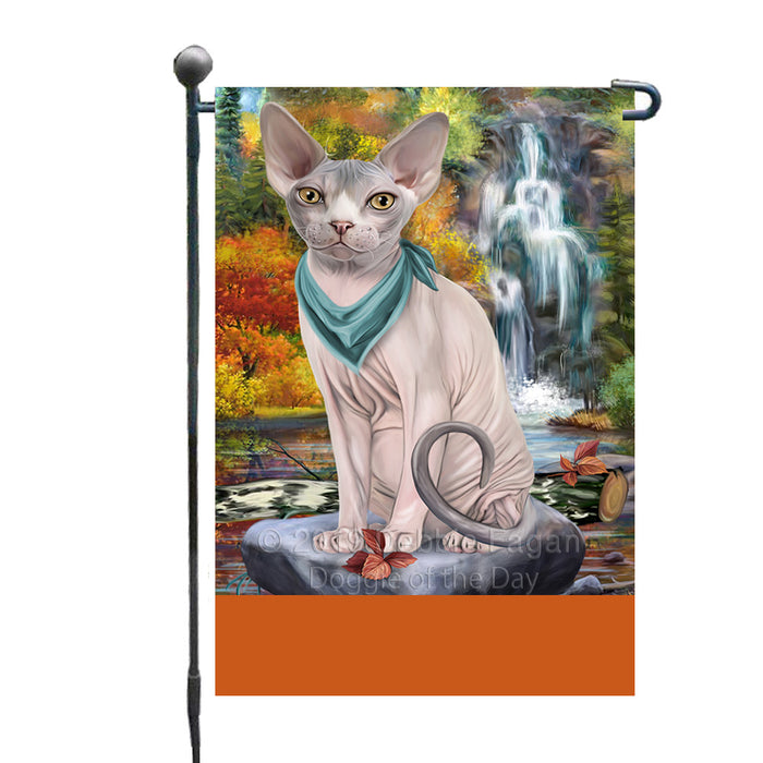 Personalized Scenic Waterfall Sphynx Cat Custom Garden Flags GFLG-DOTD-A61143