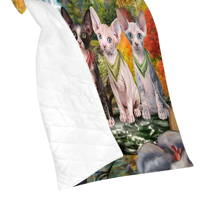 Scenic Waterfall Sphynx Cats Quilt