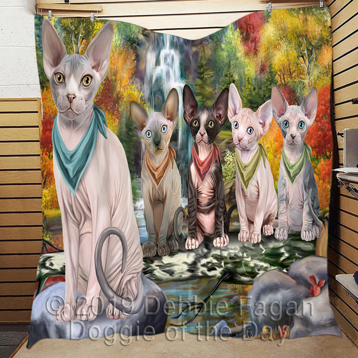 Scenic Waterfall Sphynx Cats Quilt