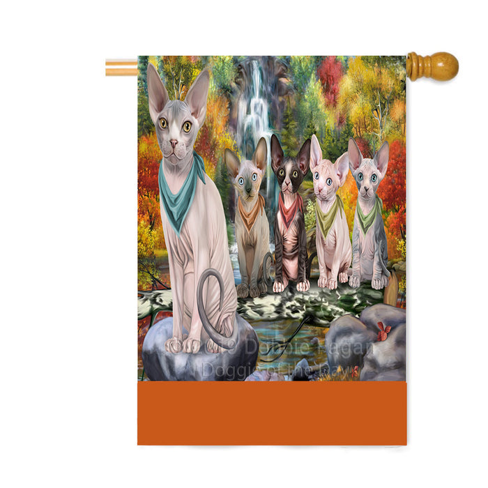 Personalized Scenic Waterfall Sphynx Cats Custom House Flag FLG-DOTD-A61194