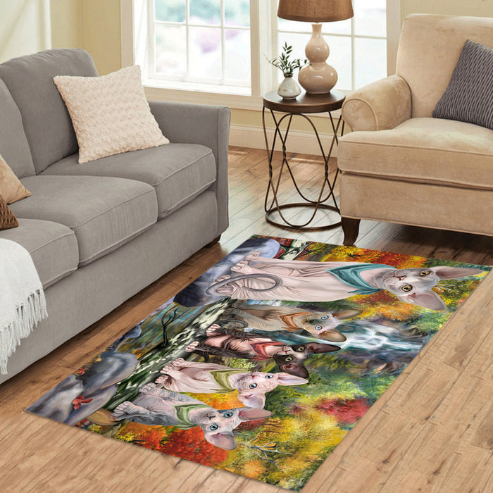 Scenic Waterfall Sphynx Cats Area Rug
