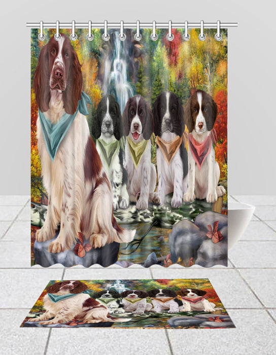 Scenic Waterfall Springer Spaniel Dogs Bath Mat and Shower Curtain Combo