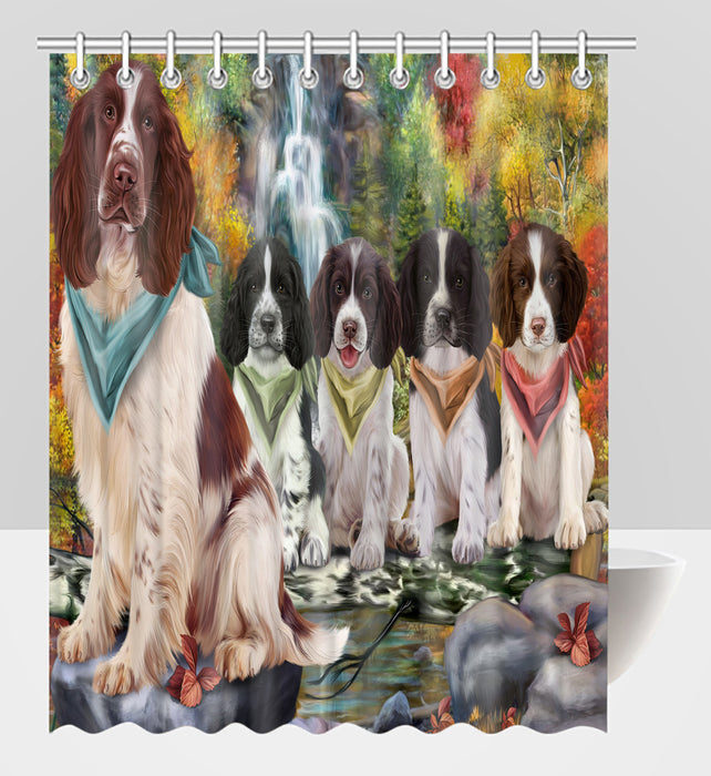 Scenic Waterfall Springer Spaniel Dogs Shower Curtain
