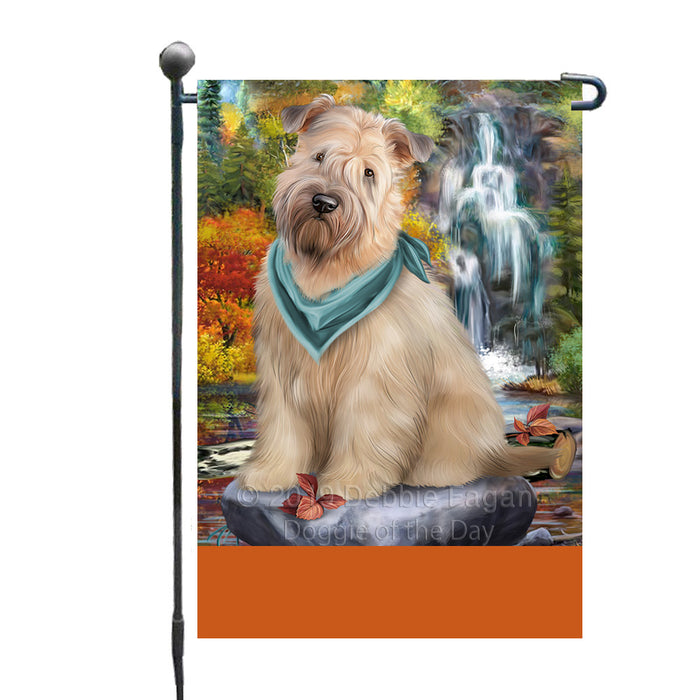 Personalized Scenic Waterfall Wheaten Terrier Dog Custom Garden Flags GFLG-DOTD-A61173