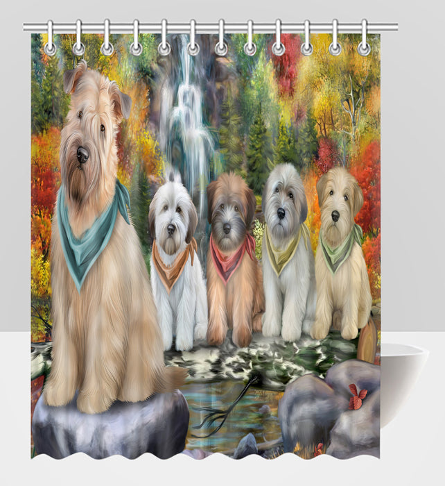 Scenic Waterfall Wheaten Terrier Dogs Shower Curtain