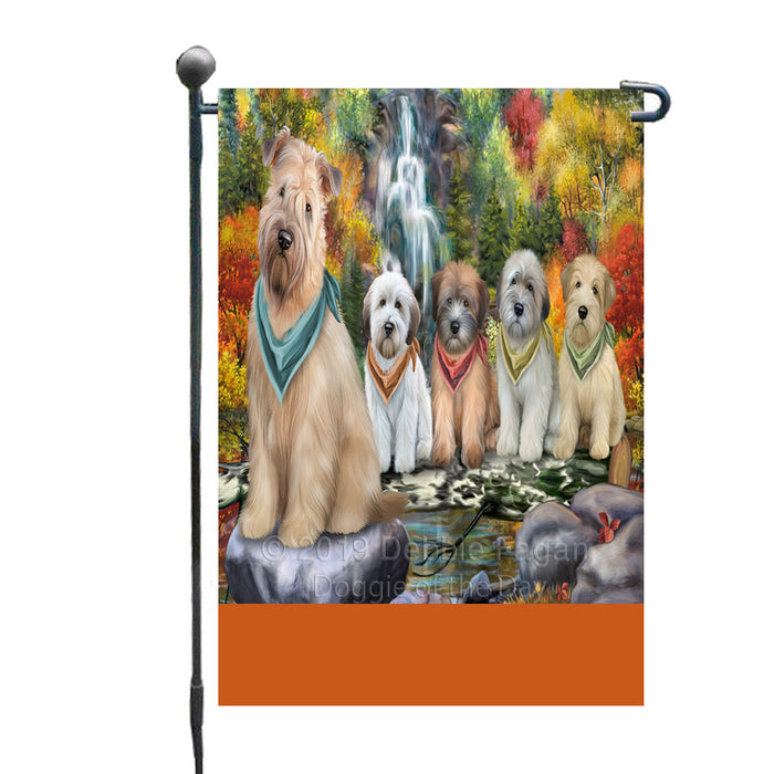 Personalized Scenic Waterfall Wheaten Terrier Dogs Custom Garden Flags GFLG-DOTD-A61169