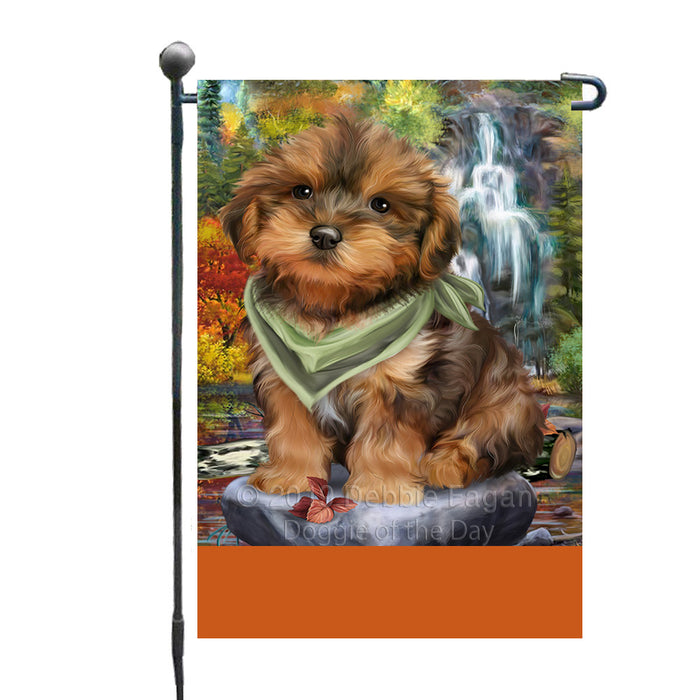 Personalized Scenic Waterfall Yorkipoo Dog Custom Garden Flags GFLG-DOTD-A61177
