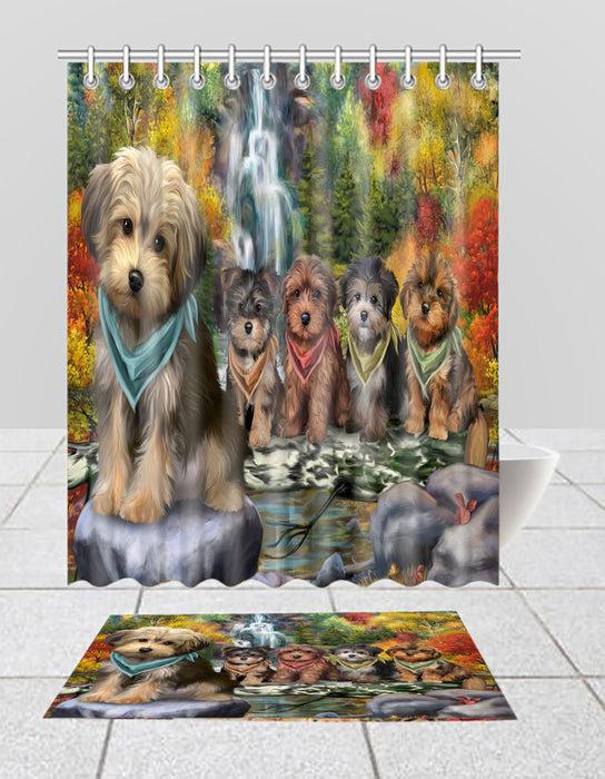 Scenic Waterfall Yorkipoo Dogs Bath Mat and Shower Curtain Combo