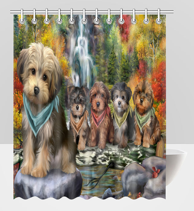 Scenic Waterfall Yorkipoo Dogs Shower Curtain