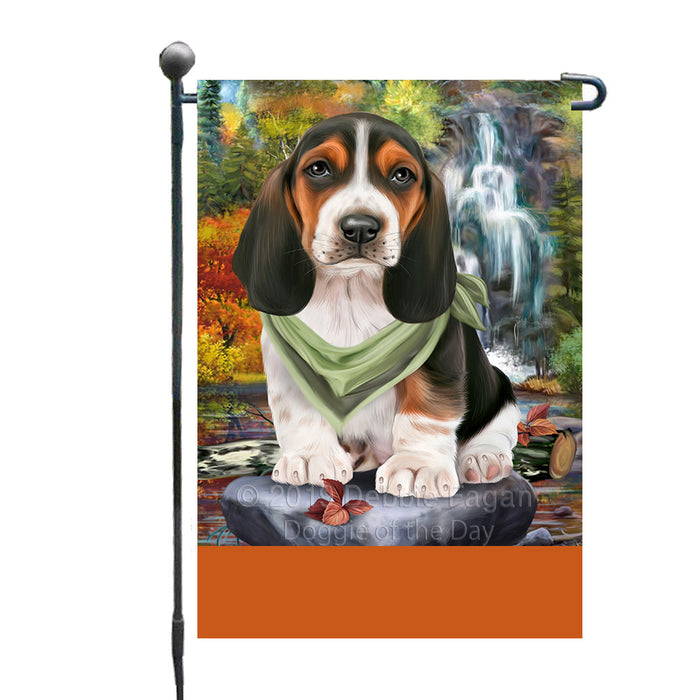 Personalized Scenic Waterfall Basset Hound Dog Custom Garden Flags GFLG-DOTD-A60908