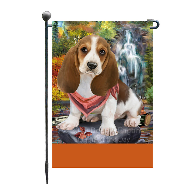 Personalized Scenic Waterfall Basset Hound Dog Custom Garden Flags GFLG-DOTD-A60909