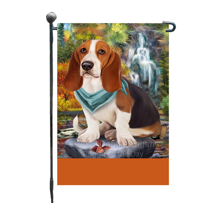 Personalized Scenic Waterfall Basset Hound Dog Custom Garden Flags GFLG-DOTD-A60910