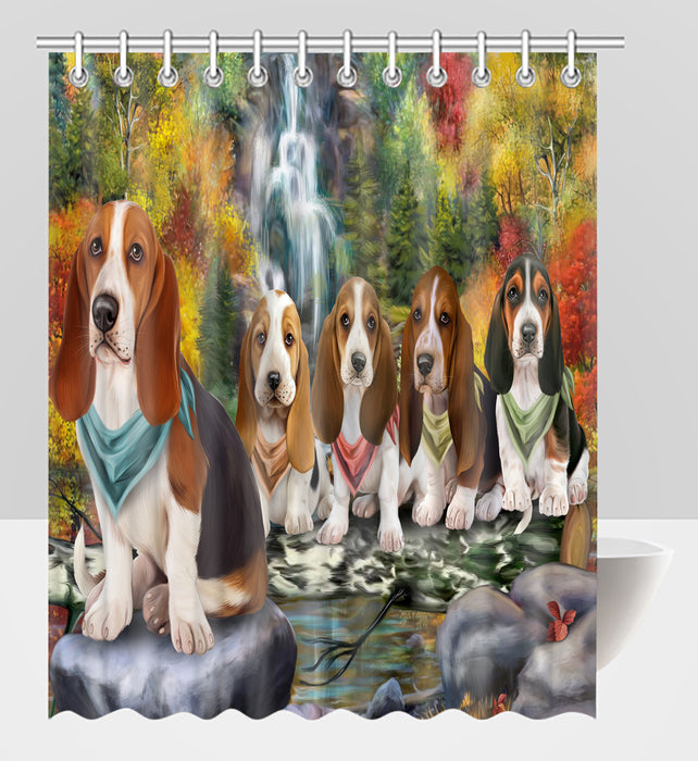 Scenic Waterfall Basset Hound Dogs Shower Curtain