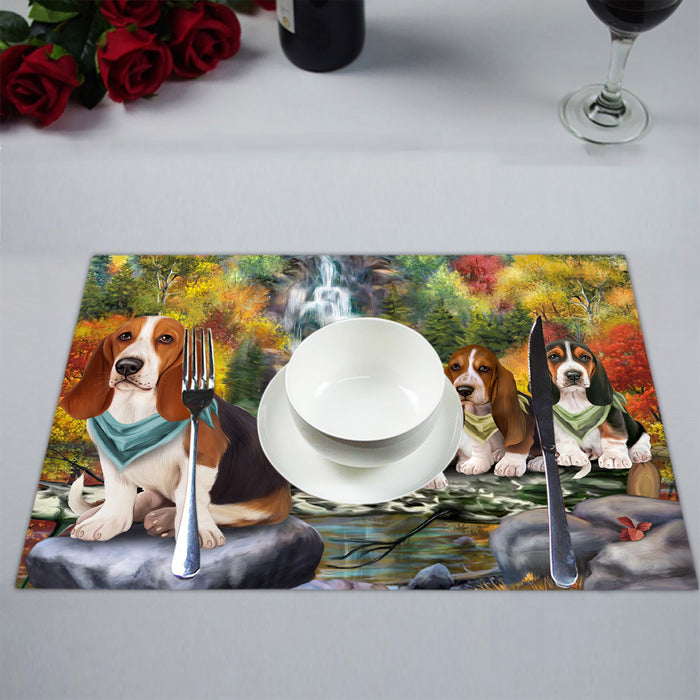 Scenic Waterfall Basset Hound Dogs Placemat