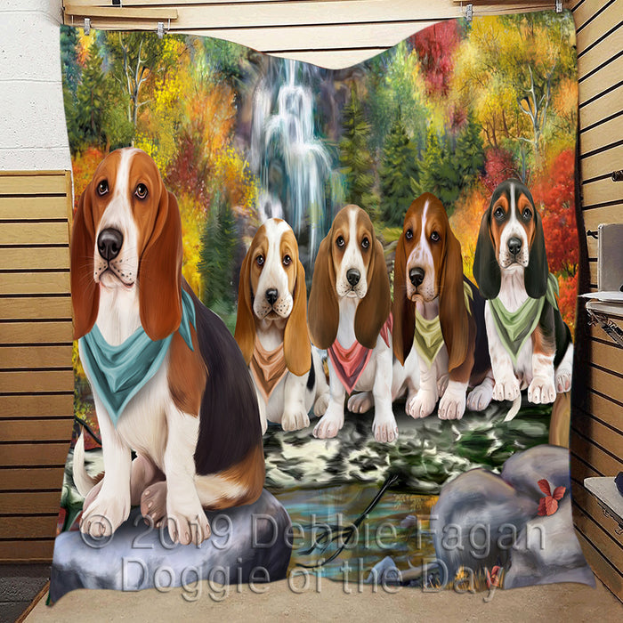 Scenic Waterfall Basset Hound Dogs Quilt