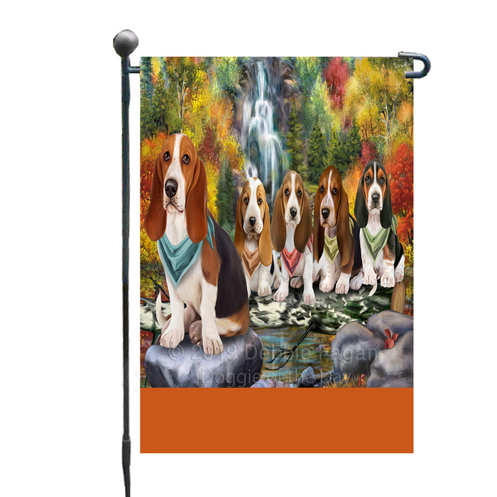 Personalized Scenic Waterfall Basset Hound Dogs Custom Garden Flags GFLG-DOTD-A60907