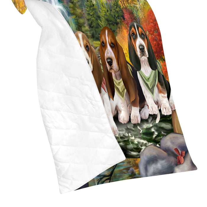 Scenic Waterfall Basset Hound Dogs Quilt