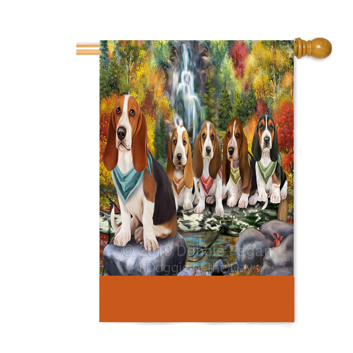 Personalized Scenic Waterfall Basset Hound Dogs Custom House Flag FLG-DOTD-A60963