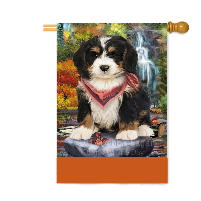 Personalized Scenic Waterfall Bernedoodle Dog Custom House Flag FLG-DOTD-A60979