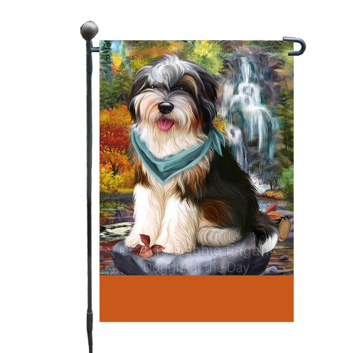 Personalized Scenic Waterfall Bernedoodle Dog Custom Garden Flags GFLG-DOTD-A60924