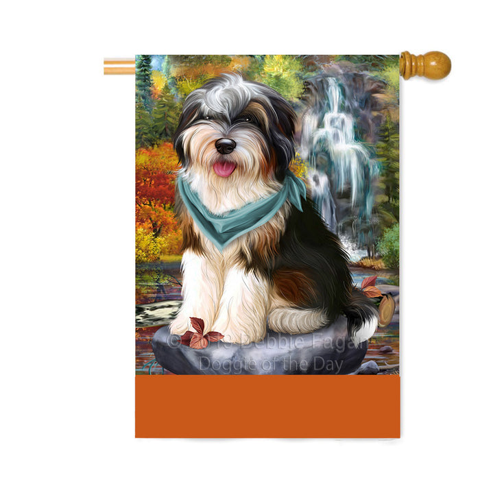 Personalized Scenic Waterfall Bernedoodle Dog Custom House Flag FLG-DOTD-A60980