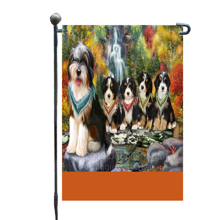 Personalized Scenic Waterfall Bernedoodle Dogs Custom Garden Flags GFLG-DOTD-A60922