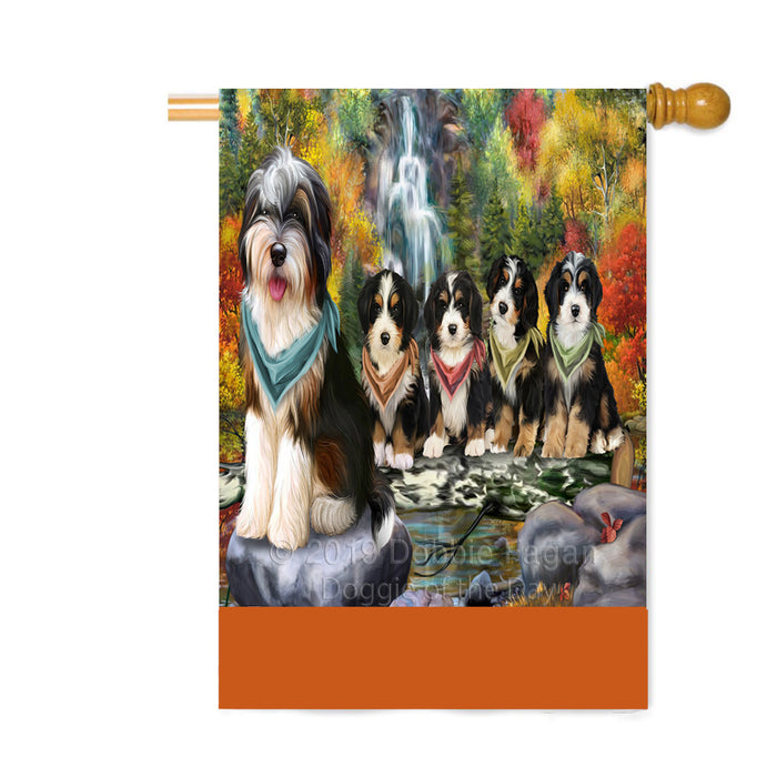 Personalized Scenic Waterfall Bernedoodle Dogs Custom House Flag FLG-DOTD-A60978