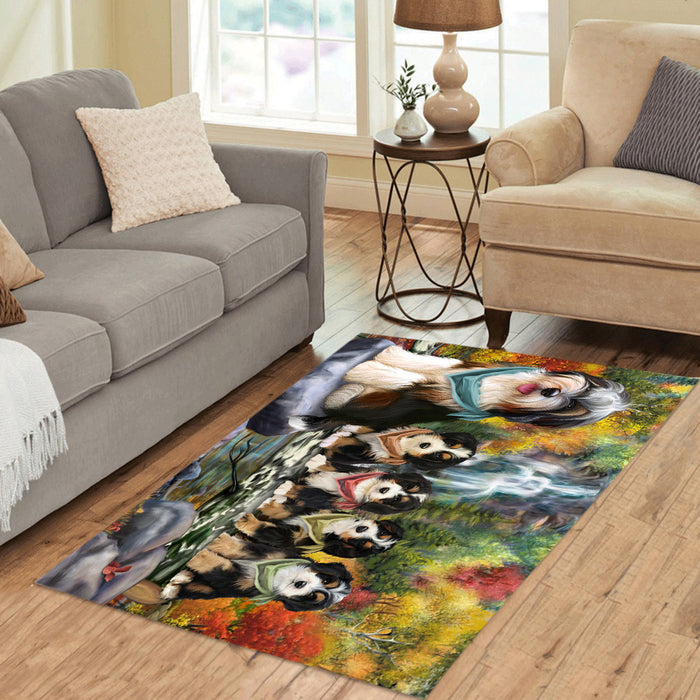 Scenic Waterfall Bernedoodle Dogs Area Rug