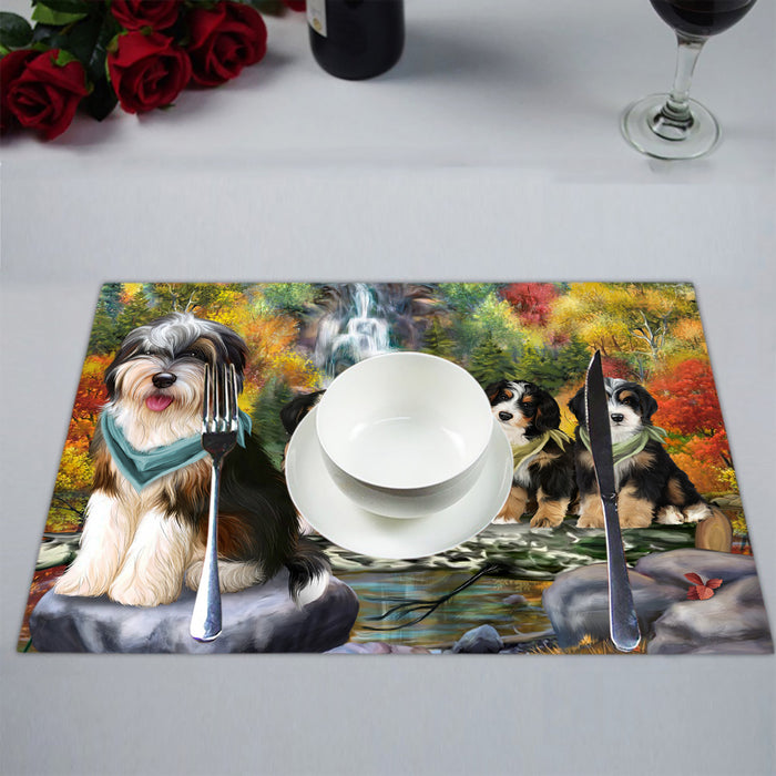 Scenic Waterfall Bernedoodle Dogs Placemat