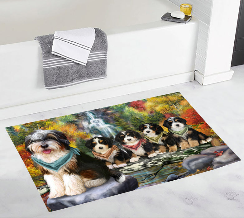 Scenic Waterfall Bernedoodle Dogs Bath Mat