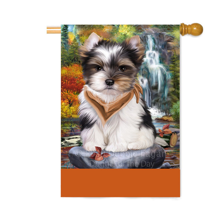 Personalized Scenic Waterfall Biewer Terrier Dog Custom House Flag FLG-DOTD-A60985