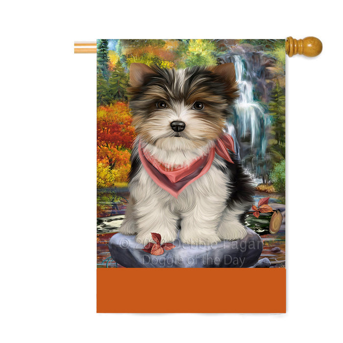 Personalized Scenic Waterfall Biewer Terrier Dog Custom House Flag FLG-DOTD-A60986