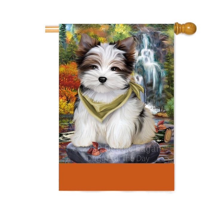 Personalized Scenic Waterfall Biewer Terrier Dog Custom House Flag FLG-DOTD-A60987