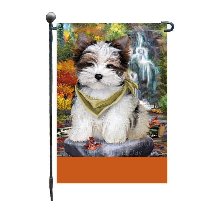 Personalized Scenic Waterfall Biewer Terrier Dog Custom Garden Flags GFLG-DOTD-A60931