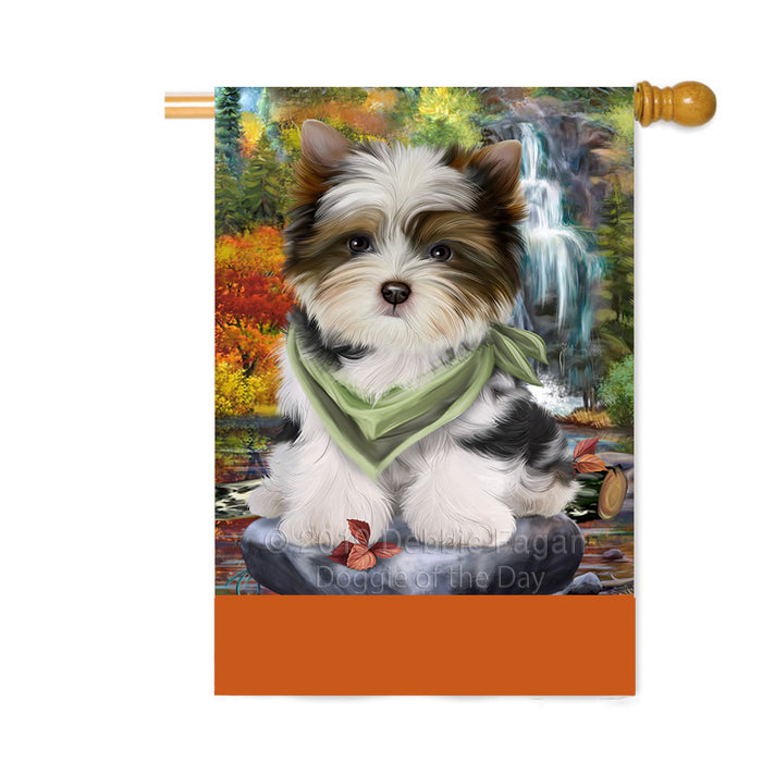 Personalized Scenic Waterfall Biewer Terrier Dog Custom House Flag FLG-DOTD-A60988