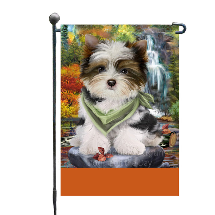Personalized Scenic Waterfall Biewer Terrier Dog Custom Garden Flags GFLG-DOTD-A60932