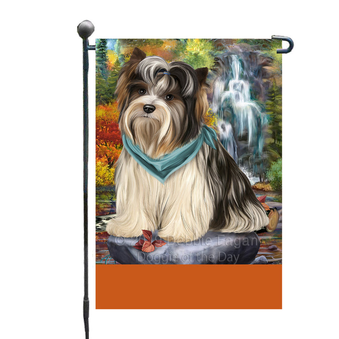 Personalized Scenic Waterfall Biewer Terrier Dog Custom Garden Flags GFLG-DOTD-A60933