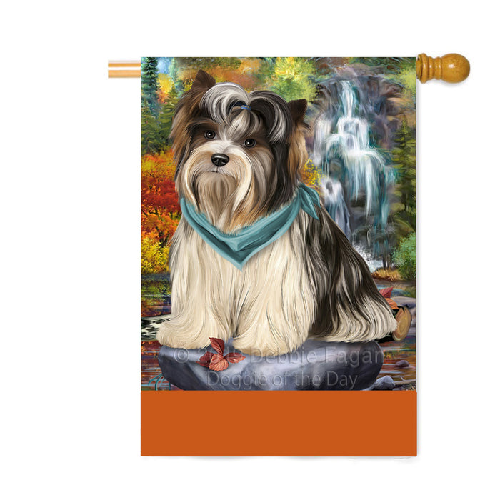 Personalized Scenic Waterfall Biewer Terrier Dog Custom House Flag FLG-DOTD-A60989