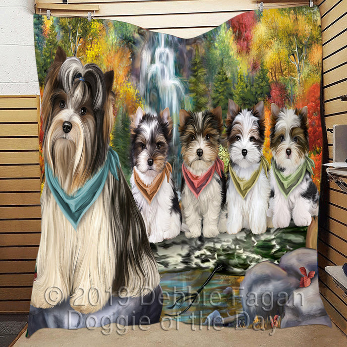 Scenic Waterfall Biewer Dogs Quilt
