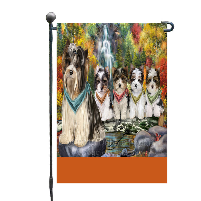 Personalized Scenic Waterfall Biewer Terrier Dogs Custom Garden Flags GFLG-DOTD-A60928