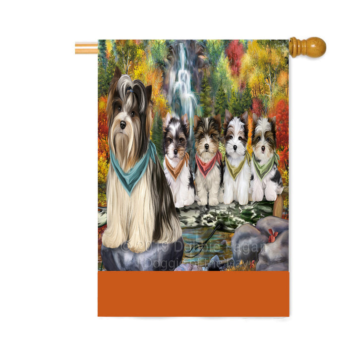 Personalized Scenic Waterfall Biewer Terrier Dogs Custom House Flag FLG-DOTD-A60984