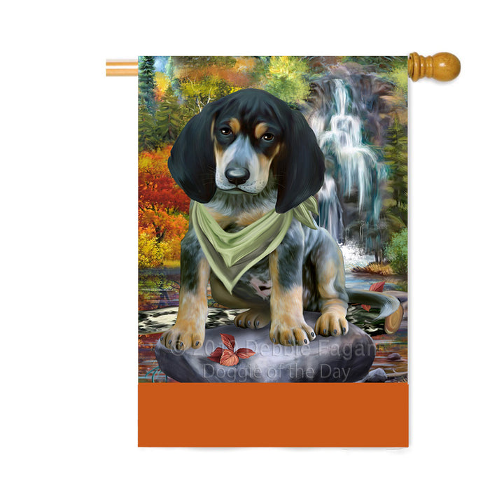 Personalized Scenic Waterfall Bluetick Coonhound Dog Custom House Flag FLG-DOTD-A60995