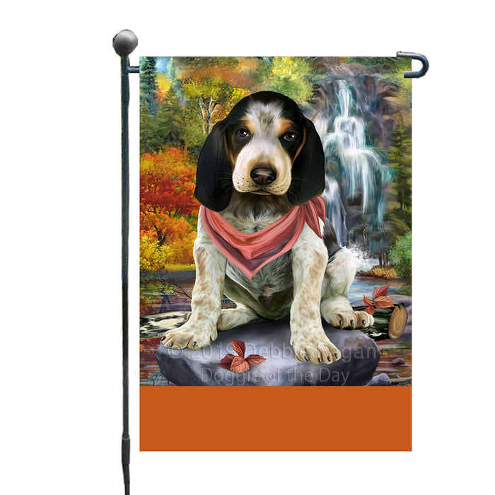 Personalized Scenic Waterfall Bluetick Coonhound Dog Custom Garden Flags GFLG-DOTD-A60940