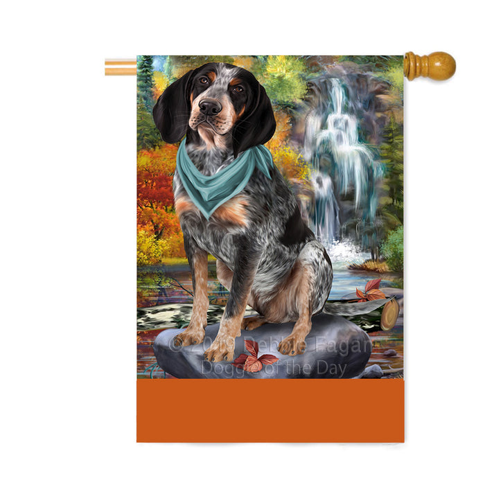Personalized Scenic Waterfall Bluetick Coonhound Dog Custom House Flag FLG-DOTD-A60997