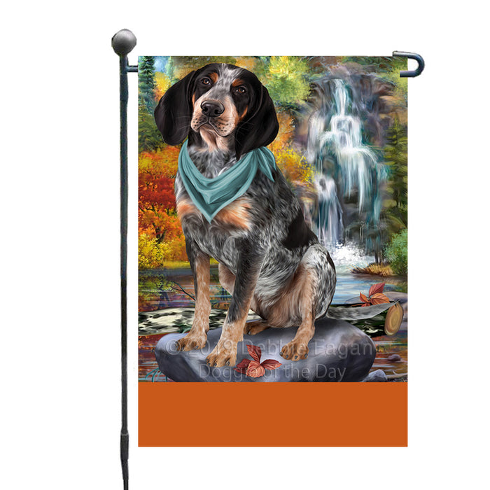 Personalized Scenic Waterfall Bluetick Coonhound Dog Custom Garden Flags GFLG-DOTD-A60941